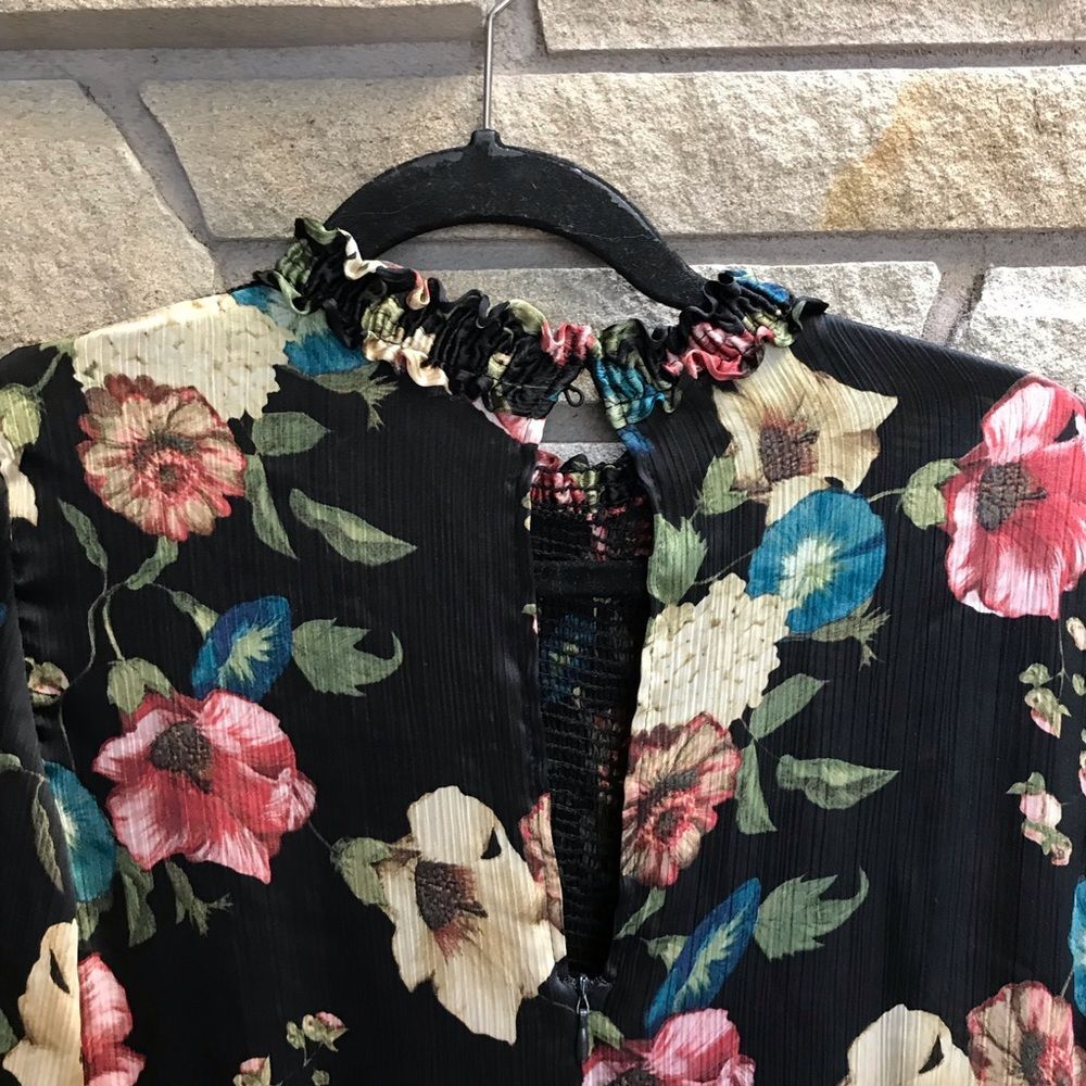 ZARA Multicolor Floral Romper Long Sleeve Chiffon Black Small - Picture 6 of 15